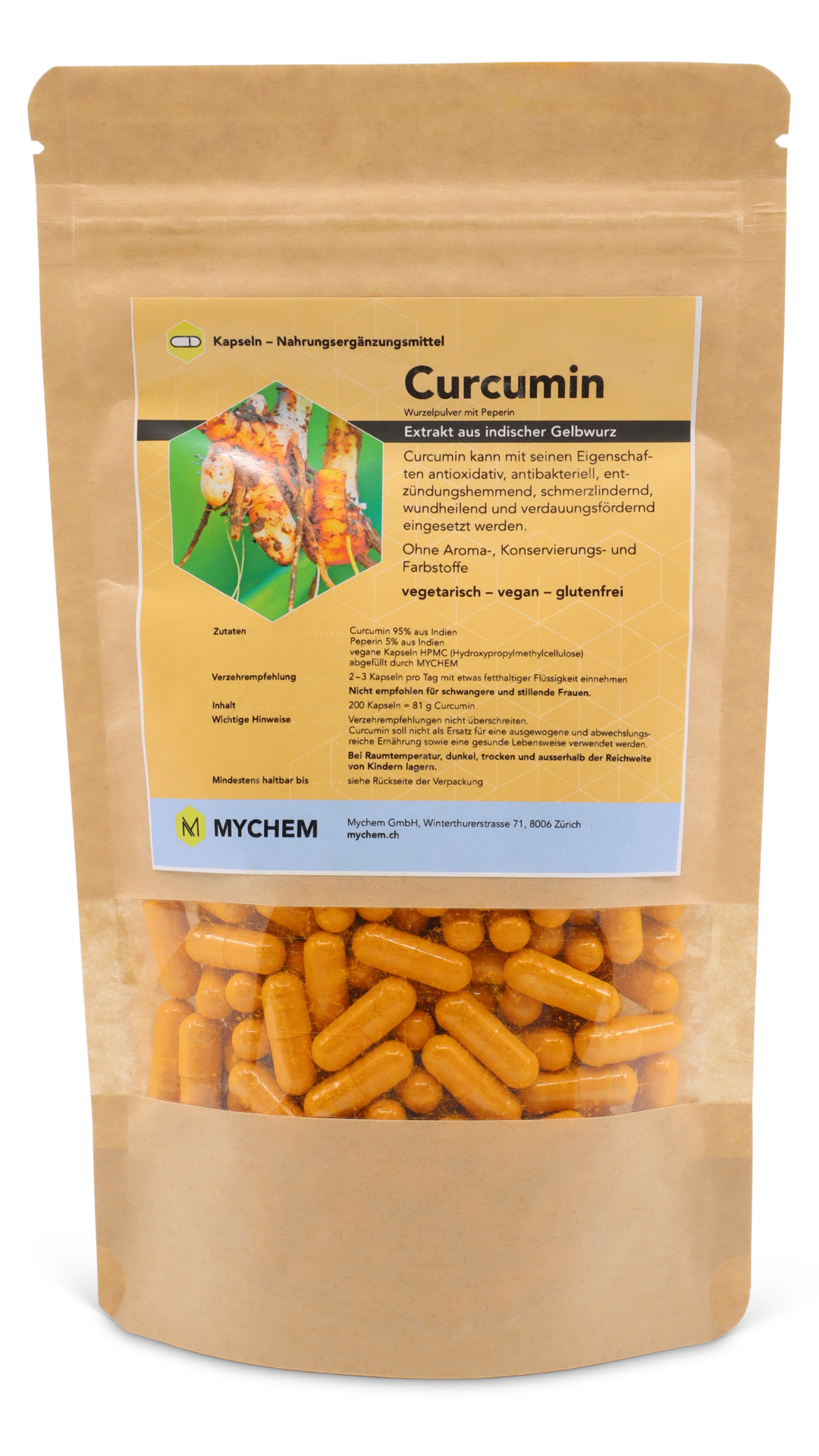 Capsules de curcumine, végétalien