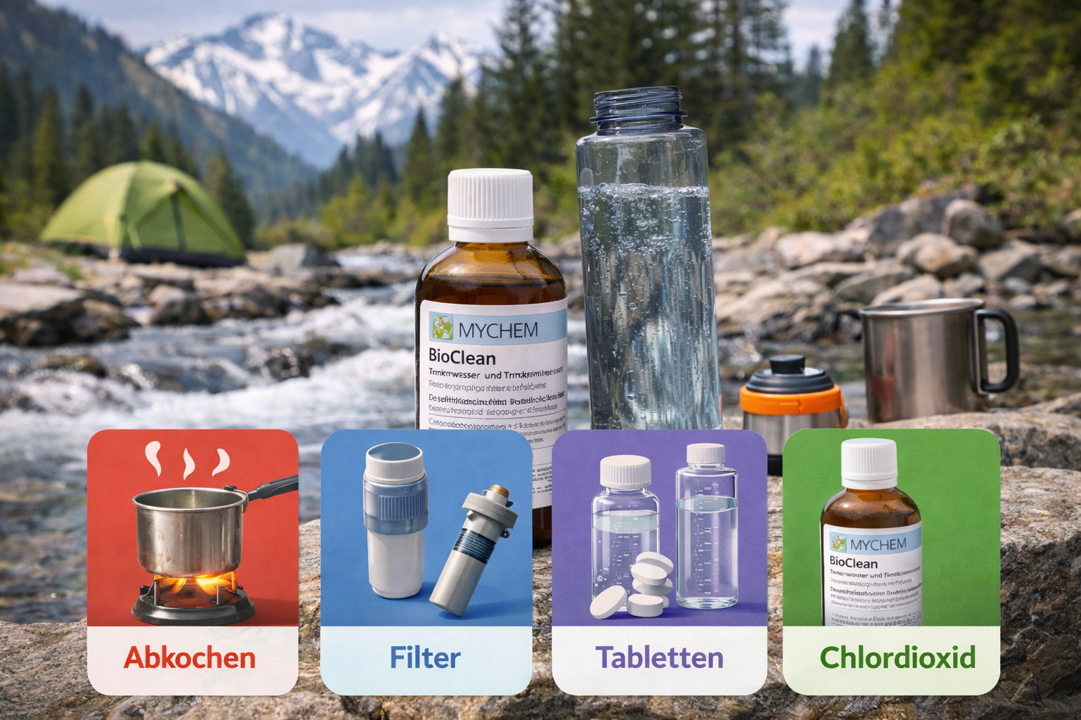 Wasser aufbereiten Camping Methoden Vergleich Filter Abkochen Chlordioxid
