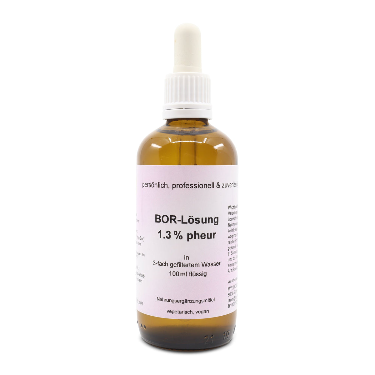 Bor-Lösung Na₂B₄O₇ 1,3% pheur 100ml in Braunglasflasche nit Pipetteneinsatz