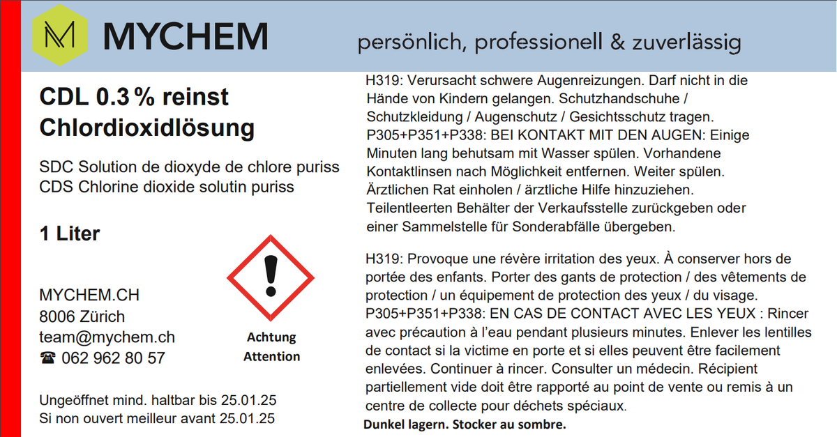 CDL Chlordioxid-Lösung 0.3% reinst, Literflasche