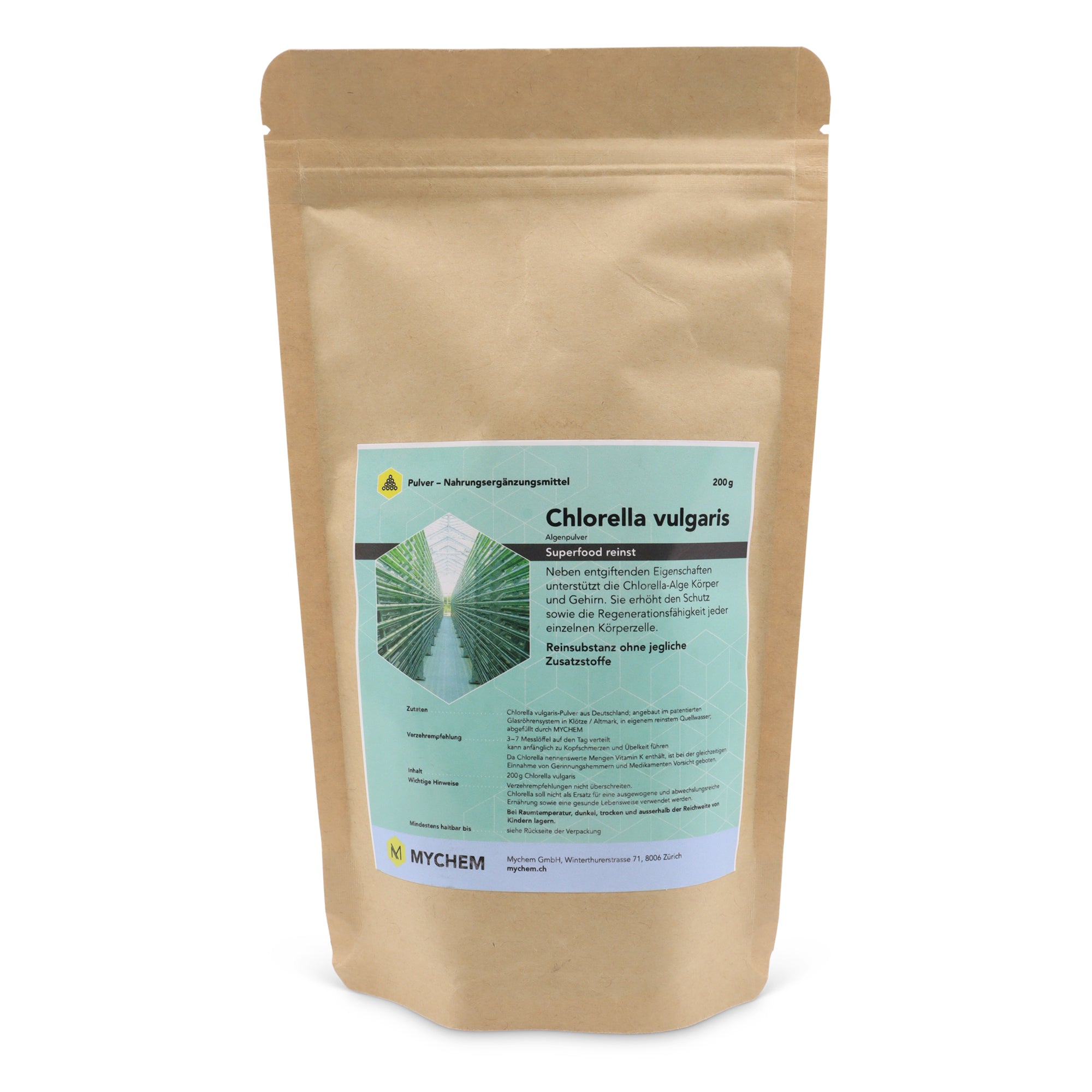 Poudre de Chlorella vulgaris, végétalienne
