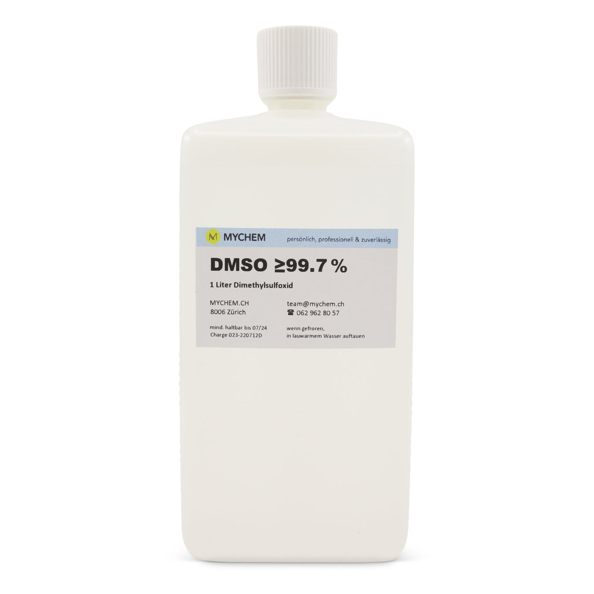 DMSO 99,7% technisch in dreifach gefiltertem Wasser 1 L in HDPE Flasche mit Schraub- und Echtheitsverschluss