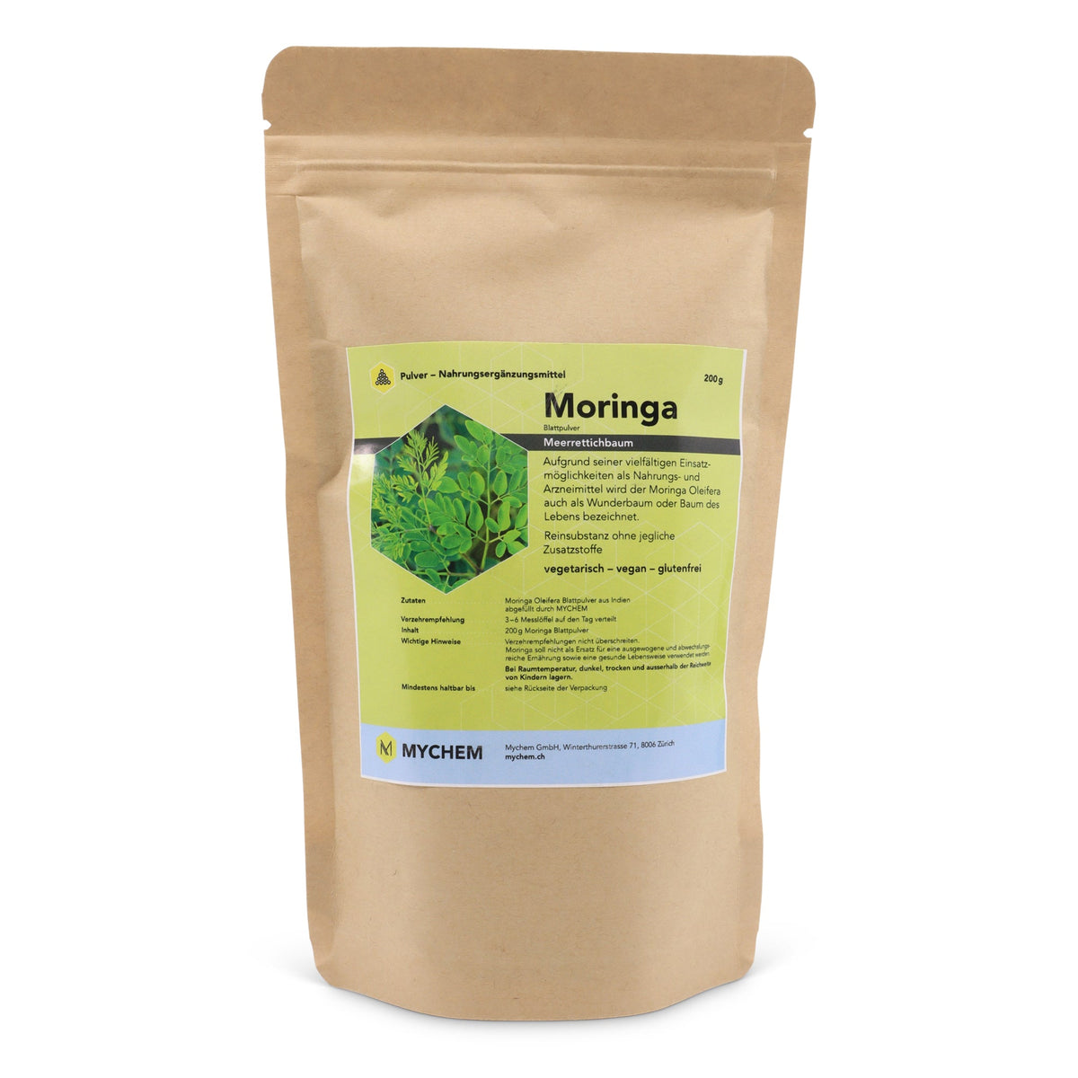 Poudre de feuilles de Moringa Oleifera, bio, végétalienne