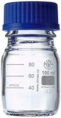 Laborlasche Glas 100ml mit blauem Plastikschraubdeckel